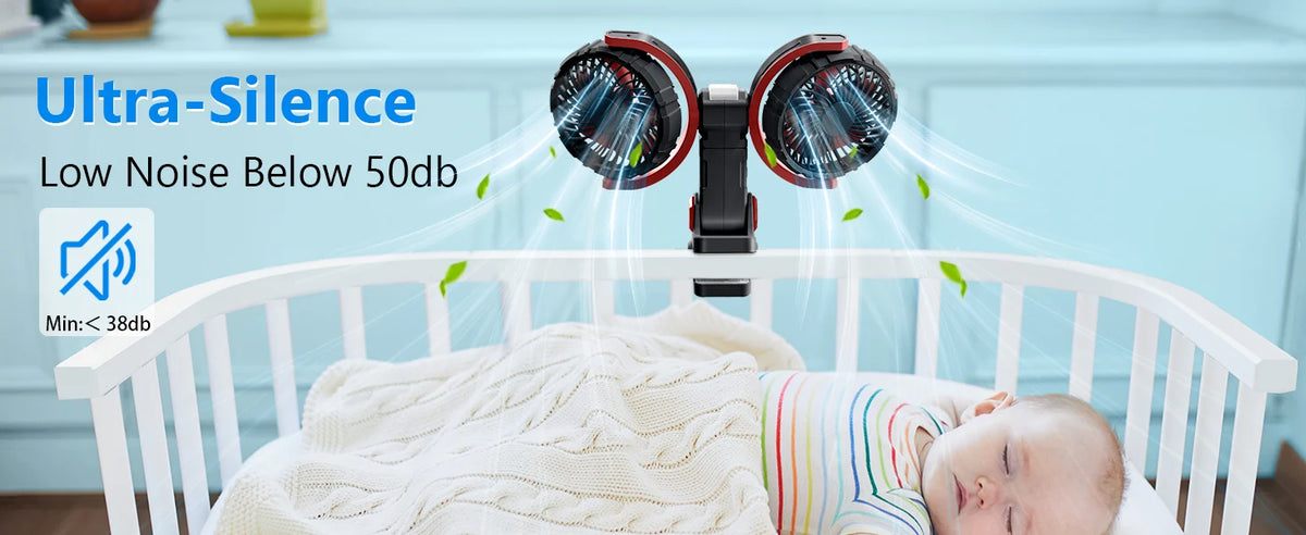 Eary Summer Clip Dual Head Fan 4000mAh 3 Wind Speeds 2 Light Modes USB Rechargeable With 360° Rotatable Desktop Air Cooling Fan