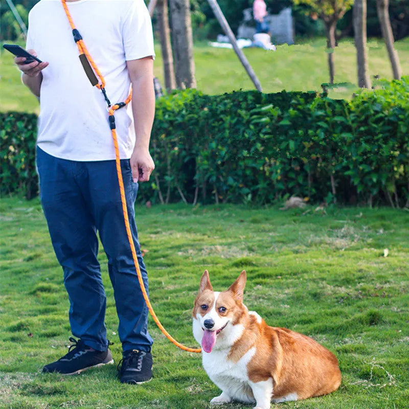 Dog Leash Hands Free Dogs Leash Reflective Leashes for Dog Walking Running Rope 2.4M Long Adjustable Double Leashes Dogs Ropes