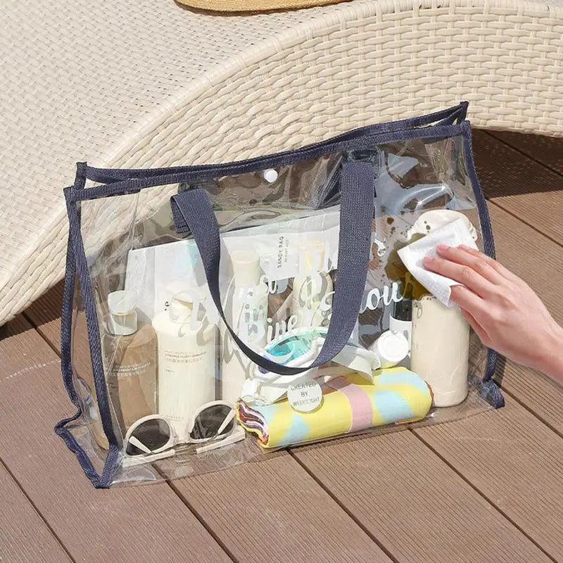 Waterproof Cosmetic Bag Fashionable Summer Storage Shoulder Bag Large Transparent Tote Bag For Women Swimming Beach