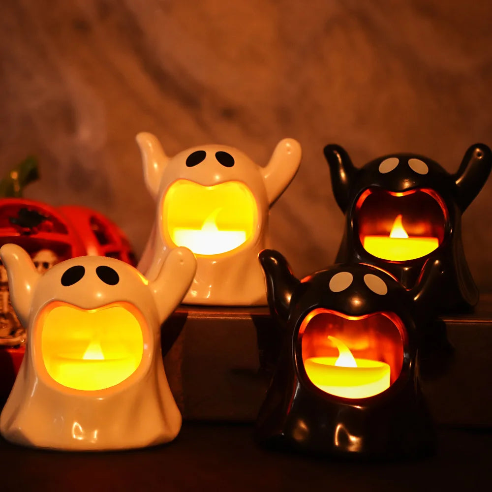 2024 New Halloween Ghost Lamp With LED Flameless Candles Decorative Halloween Party Ghosts Horror Atmosphere Props Decoration