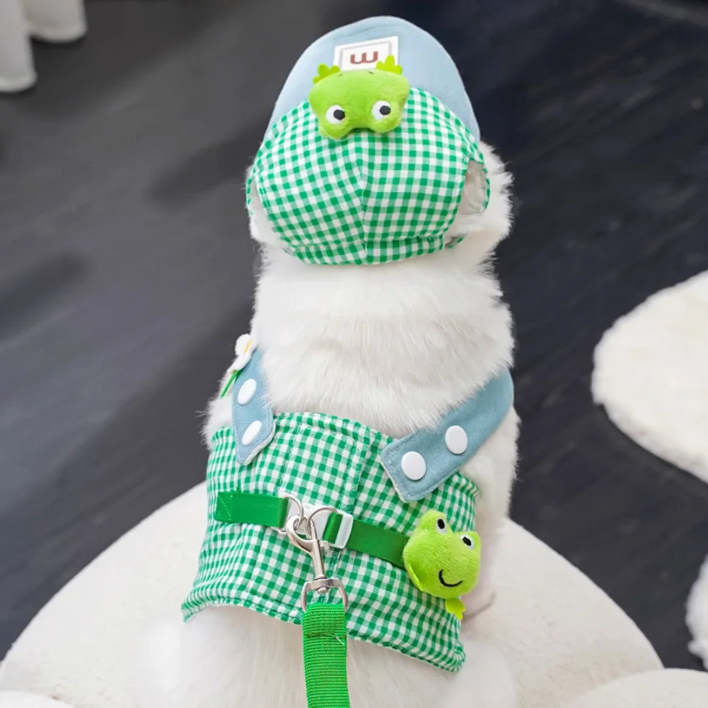 Cartoon Pet Harness Leash Sun Hat Set Cute Kitten Puppy Costume Cat Small Dogs Vest Harness Rope Cap 3pcs Outdoor Pet Supplies