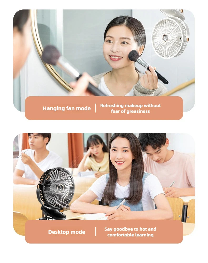 1800mAh Clip Electric Fan 5 Speed Quiet Rechargeable Desktop Portable Air Circulator Wireless Fan with LED Light Camping Fans
