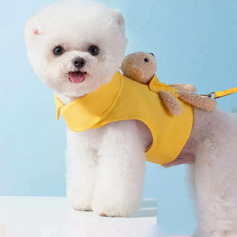 Puppy Cute Pet Vest Solid Dog Harness and Leash Set Pocket Bear Pet Clothes for Chihuahua Yorkie Walking Training Cat Dog Chain