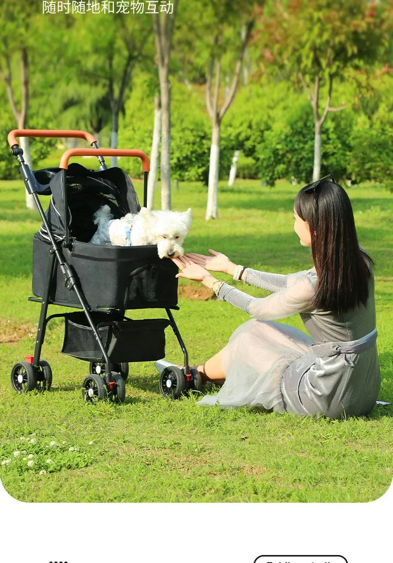 Lightweight Pet Stroller - Detachable hand carry, Breathable, with shopping basket