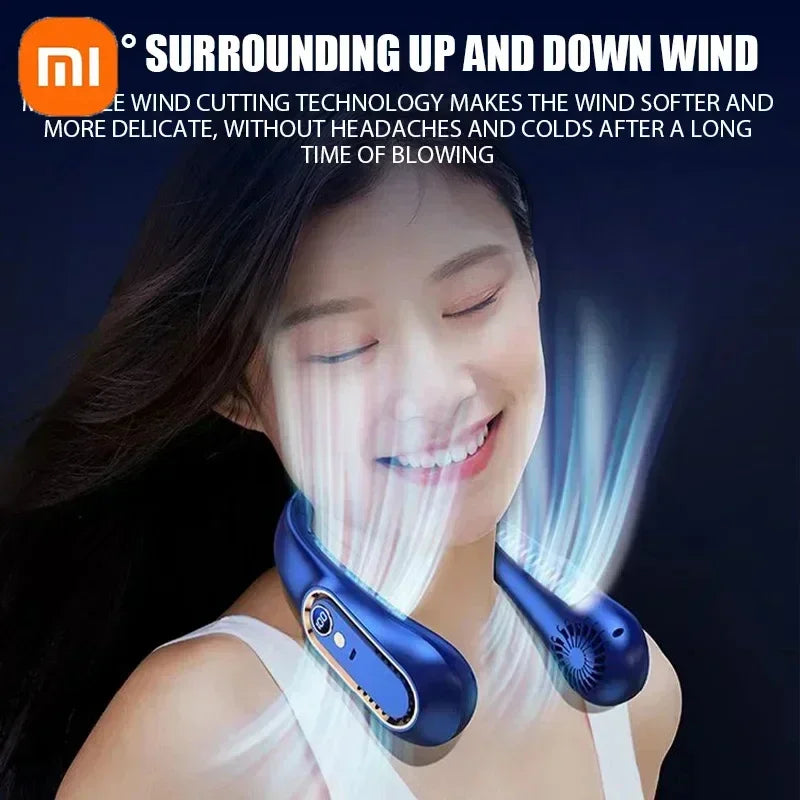 Xiaomi Neck Fan Digital Display Power Ventilator Leafless Neck Band Fan Portable Mini Air Cooler USB Rechargeable Fan