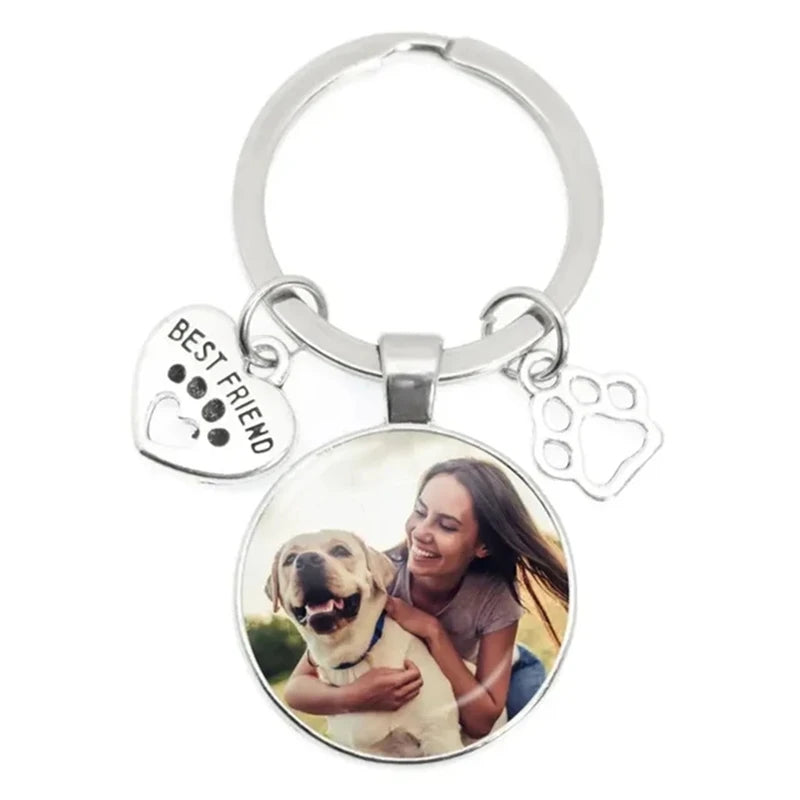 Custom Pet Photo Key Ring In Memory Of My Dog Mini Heart Claw Pendant Glass Keychain Car Key Man Women Favorite Souvenir Jewelry