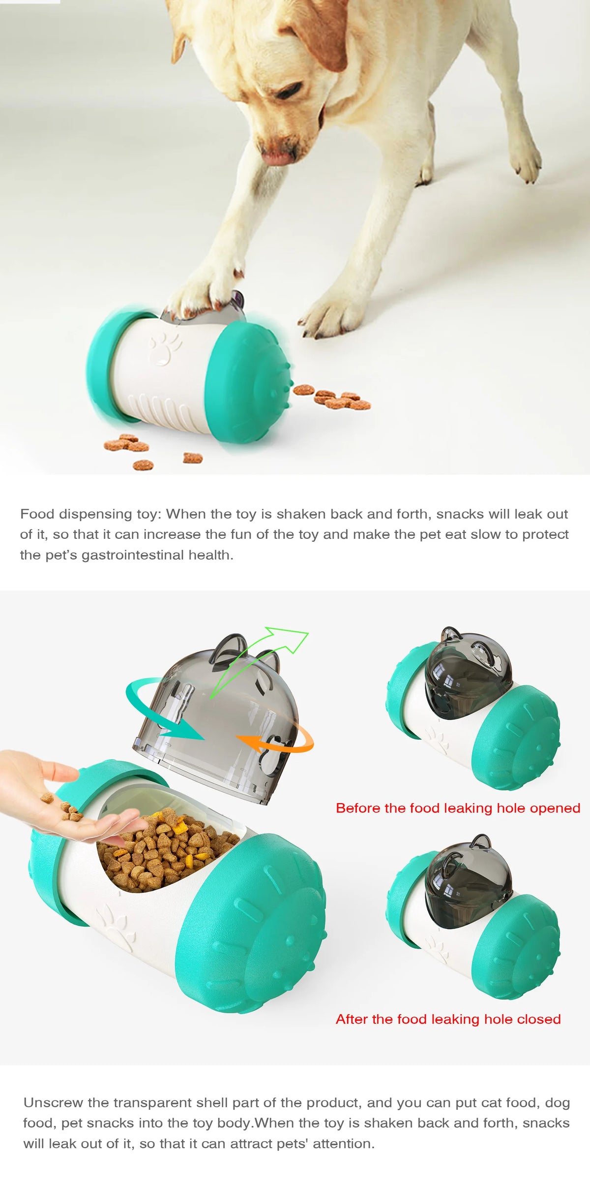 Dog Puzzle Toys Pet Food Interactive Tumbler Slow Feeder Puppy Toy Snack Treat Dispenser for Pet Dog Cat Training Goods for Pets