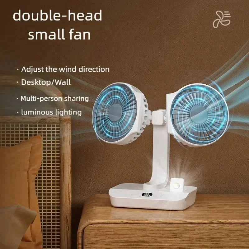 2024 New Multi-Function Double-Head Shaking Fan 4-Gears Adjustable High-Definition Digital Display Night Lights Portable Fan