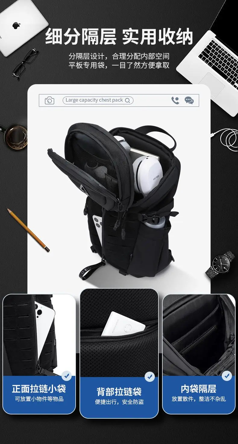 Ozuko Chest Bag Cross bag men Waterproof USB Man Crossbody Bag Anti-Theft Short Travel Messenger Sling Fashion Designer