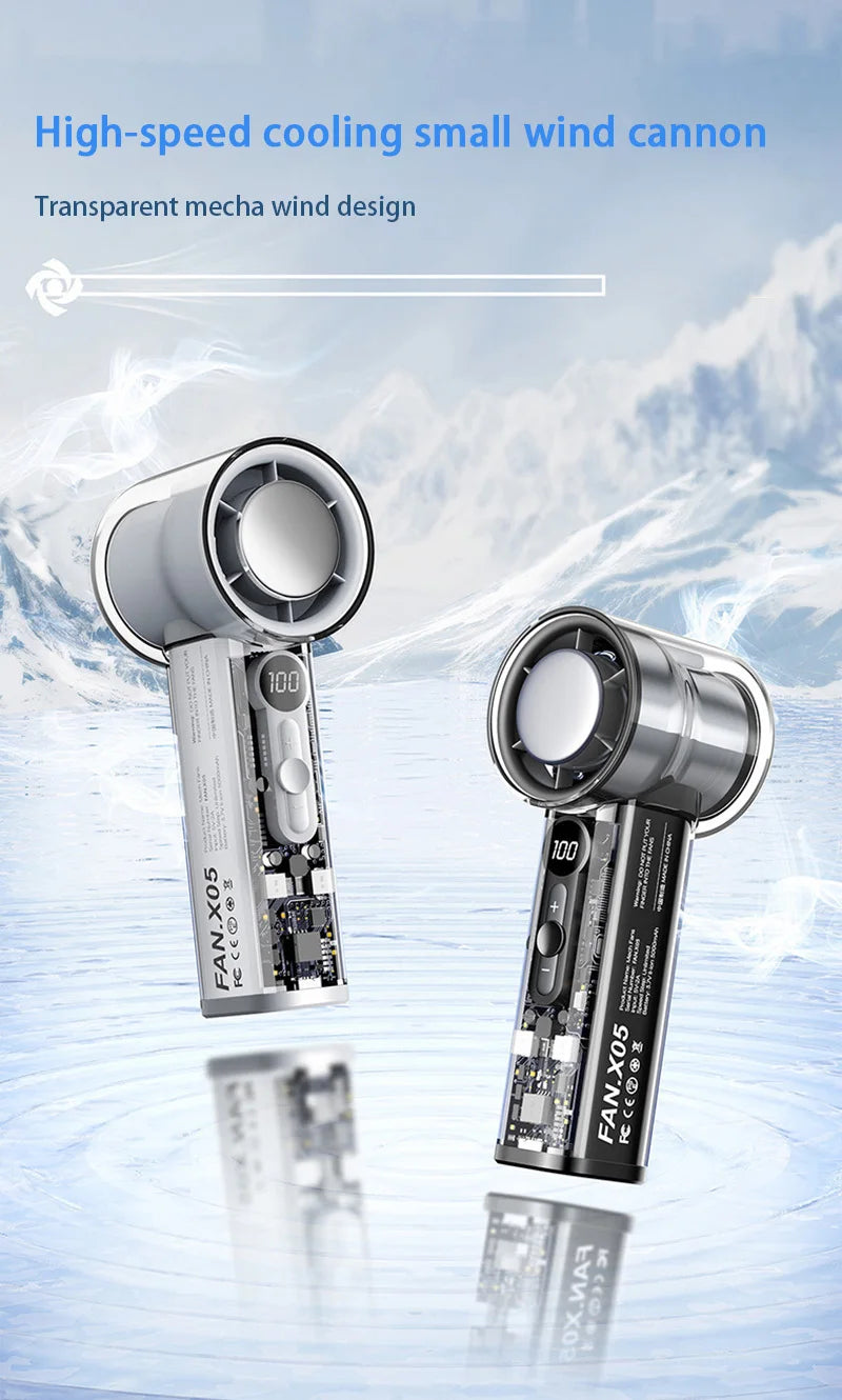 Fan X05 Mecha 100-speed Fan USB 20000RPM Violent Turbine Fan Handheld Refrigeration Ice Compress Fan Camping Travel