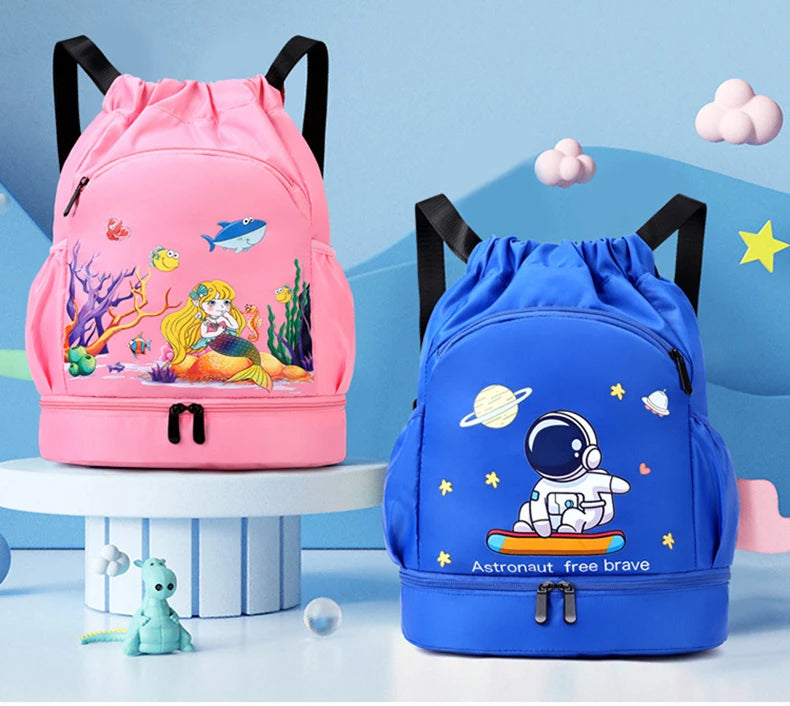 Kids Swimming Backpack Children Dry Wet Sports Gym Fitness Bag Waterproof Beach Shoulder Rucksack  Cartoon Travel Duffel Pack
