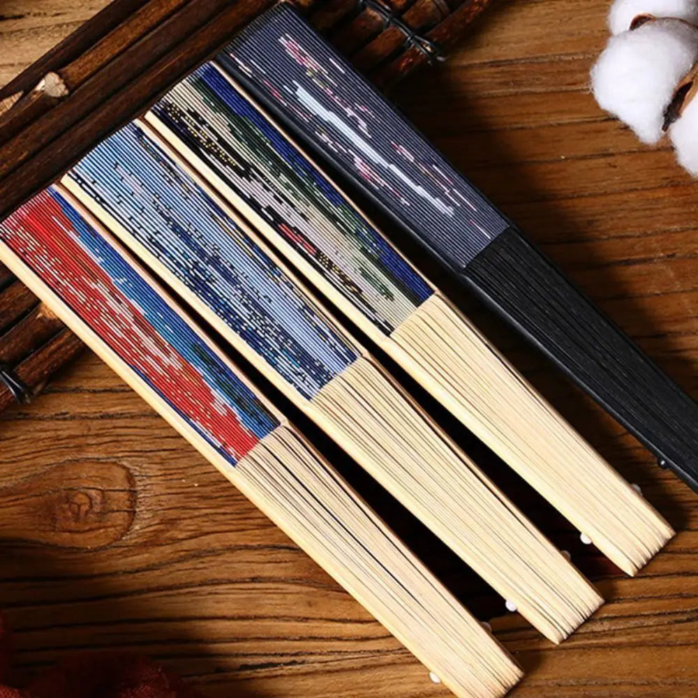 Portable Bamboo Folding Fan Bamboo Handle Japanese Style Props Fan Paper Home Decoration Fan