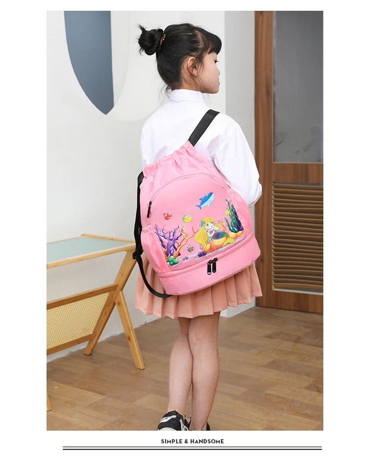 Kids Swimming Backpack Children Dry Wet Sports Gym Fitness Bag Waterproof Beach Shoulder Rucksack  Cartoon Travel Duffel Pack