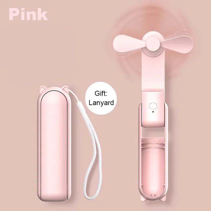 2000mAh Power Bank 3 Gears Portable Fan Super Mini Handheld Fan USB Rechargeable Fan Foldable Hand Held Small Pocket Fan