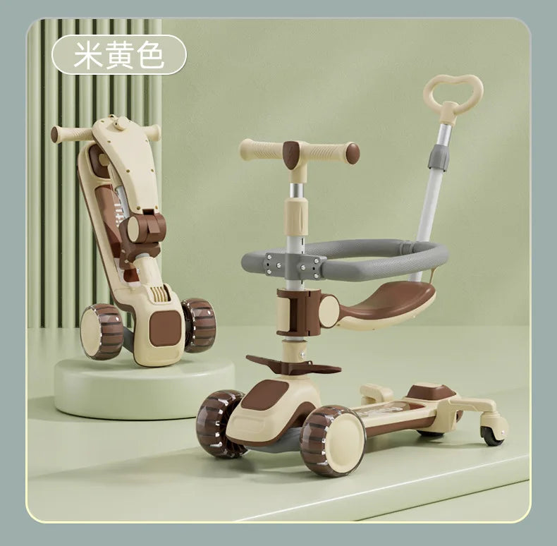 New Children's Scooter Multifunctional Toy Car for Boys and Girls with Guardrails Universal Wheels Five in One Children Scooter
