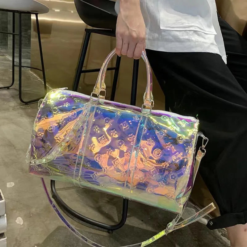 Colorful Bright Travel Bag Summer Women's Beach Handbag Leisure Fitness Swim Gym Bag Clear Jelly Portable Laser Transparent Tote