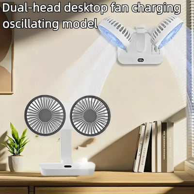 2024 New Multi-Function Double-Head Shaking Fan 4-Gears Adjustable High-Definition Digital Display Night Lights Portable Fan