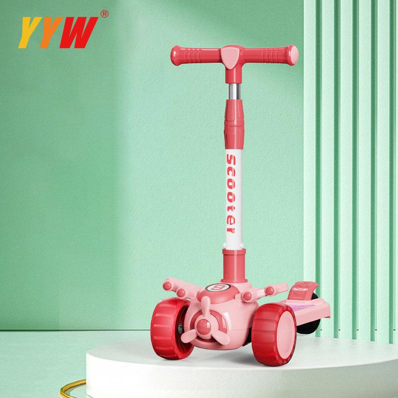 For 2-8 Years Children Cycling Kick Scooter With Seat And Pusher Flash Wheels Board Adjustable Height Kid Foot Pedal Scooters