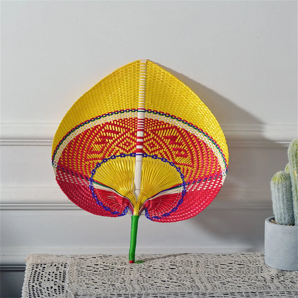 Handmade Bamboo Woven Fan Straw Woven Summer Cooling Hand Fan Creative Sunflower Fan Peach Heart Large Fan