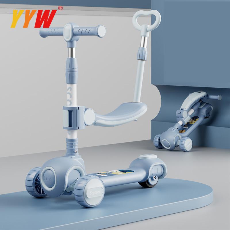 For 2-12 Years Children Cycling Kick Scooter With Seat And Pusher Flash Wheels Board Kid Music Pedal Scooters Adjustable Height