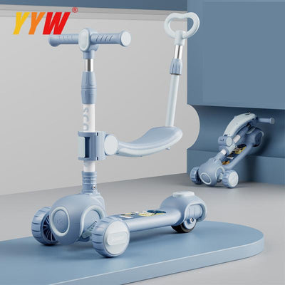 For 2-12 Years Children Cycling Kick Scooter With Seat And Pusher Flash Wheels Board Kid Music Pedal Scooters Adjustable Height