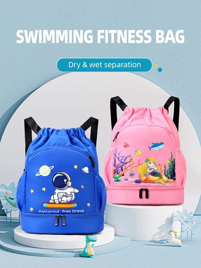 Kids Swimming Backpack Children Dry Wet Sports Gym Fitness Bag Waterproof Beach Shoulder Rucksack  Cartoon Travel Duffel Pack