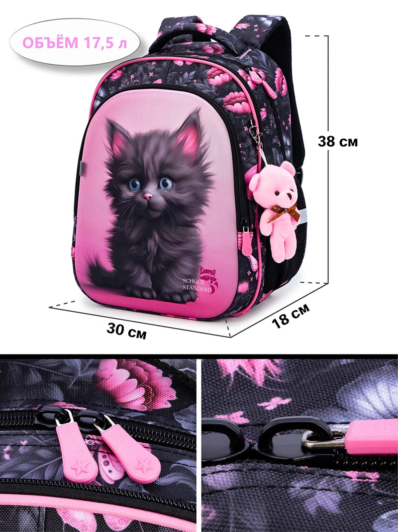 Orthopedic School Bags For Girls Cartoon Cat 3D Folded Backpacks Girl Waterproof Children School Bag Kids Mochila Escolar
