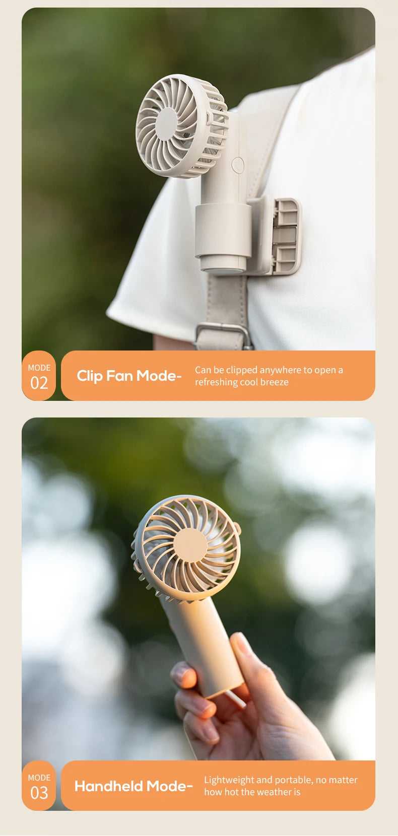 VISSKO Portable Mini Clip Fan USB Rechargeable Hand Held Fan Small Pocket Fan 3Speeds 1000mAh Multifunctional fan Ourdoor Summer