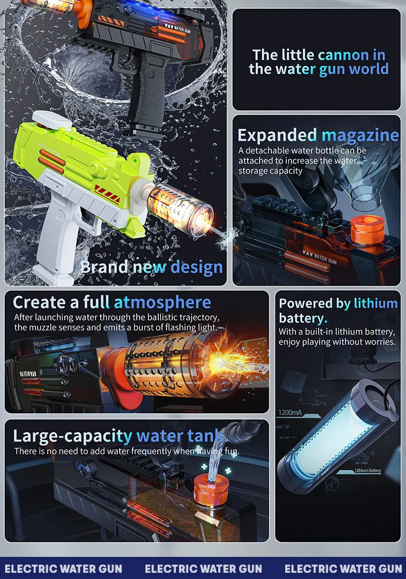 Electric UZI Flamethrower Water Gun Toy High-Power Full Automatic Water Shooter Outdoor Games for Kids Adults Summer Fun Toys