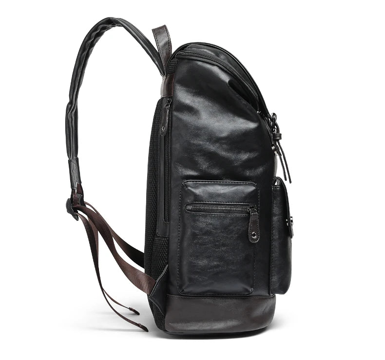 Men Pu Leather Backpack Men's Large Antitheft Travel Backpack Laptop Bag Black Bagpack Boy Big School Male Business Shoulder Bag