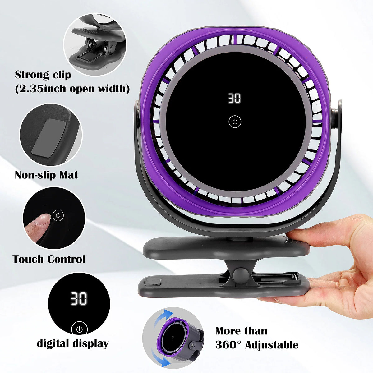 Clip on Fan for Bedroom 70ft Powerful Airflow 120 Speed Rechargeable 360° Adjustable 35db Quiet Table Desktop Fans for Summer