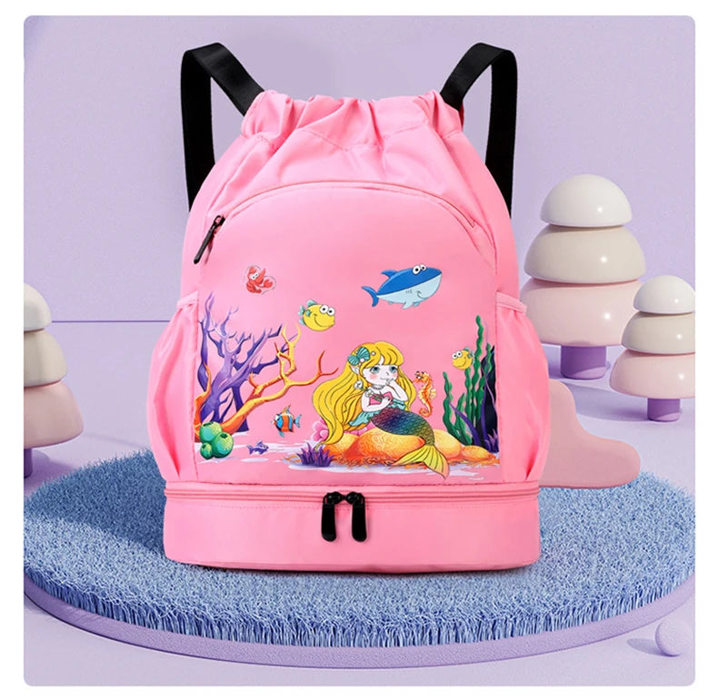 Kids Swimming Backpack Children Dry Wet Sports Gym Fitness Bag Waterproof Beach Shoulder Rucksack  Cartoon Travel Duffel Pack