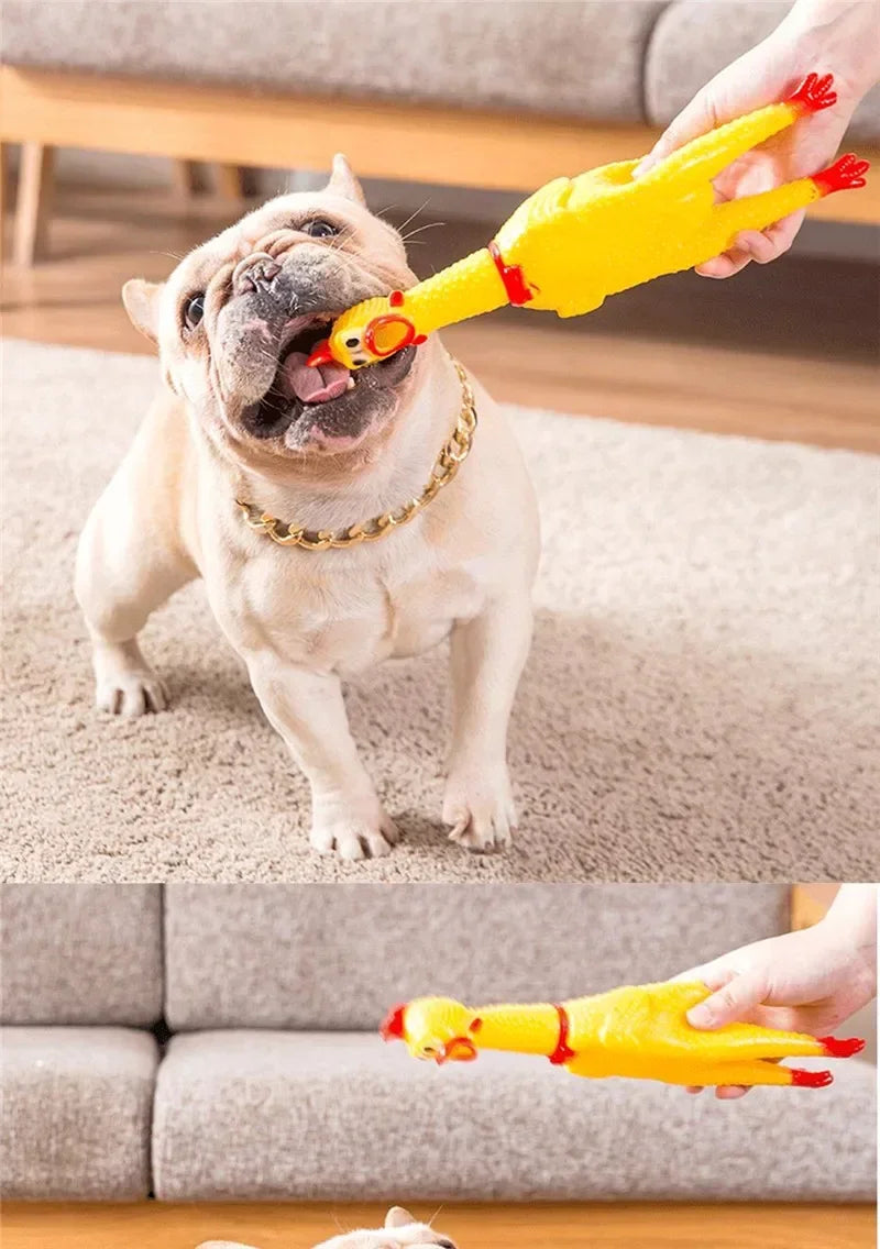 Novelty Yellow Screaming Chicken Dog Toy-Durable Rubber Squeaker for Boredom Relief Bite-Resistant Chew Toy for Small/Medium Dog
