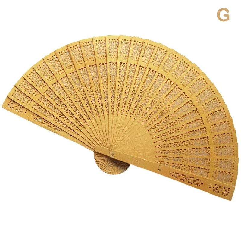 Fashion Wedding Hand Fragrant Party Carved Bamboo Folding Fan Chinese Wooden Fan Vintage Hollow Antiquity Folding Fan