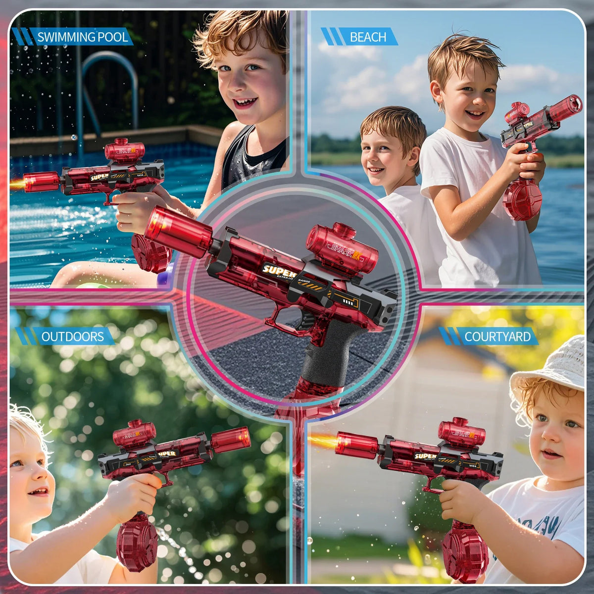 Electric Water Gun Outdoor Toys LED Light Sound Effects Flame Spray High Pressure High Speed Squirt Gun for Kids Adults Summer