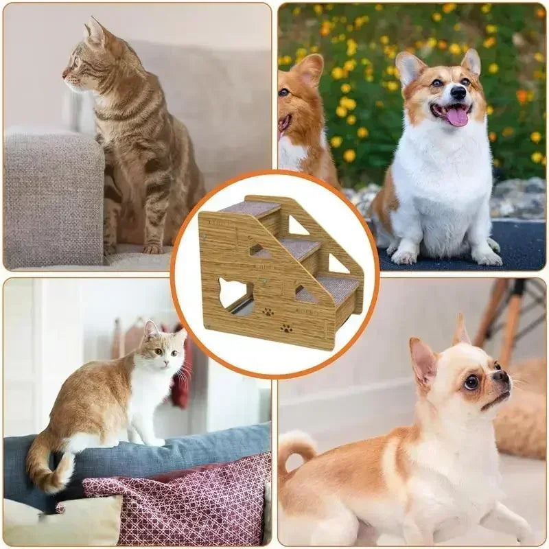 3-Tier Wooden Pet Steps with Non-Slip Surface, Perfect for Small Dogs & Cats to Access Couches and Beds Safely