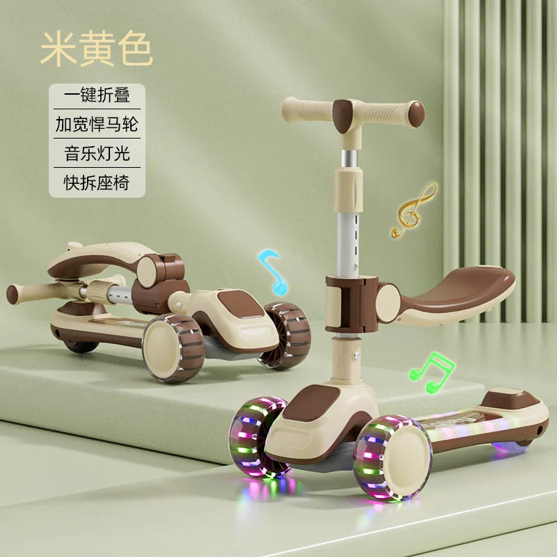 New Children's Scooter Multifunctional Toy Car for Boys and Girls with Guardrails Universal Wheels Five in One Children Scooter