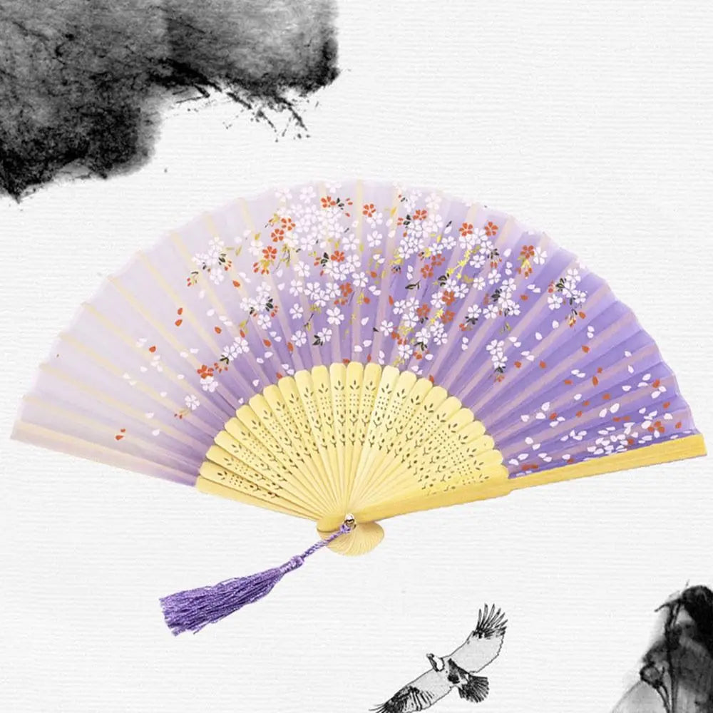 Portable Folding Fan Plain Plastic Cloth Hand Fan Chinese Elegant Fabric Hand Fan for Weddings Travel Party Dancing Cosplay