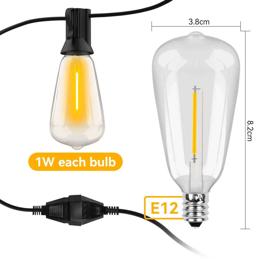 ST38 LED String Lights 10M 15M 30M Waterproof Patio Light Outdoor LED Fairy Light Wedding Decoration For Garden Cafe Backya