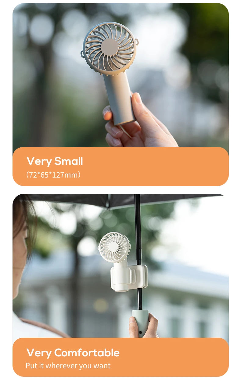 VISSKO Portable Mini Clip Fan USB Rechargeable Hand Held Fan Small Pocket Fan 3Speeds 1000mAh Multifunctional fan Ourdoor Summer
