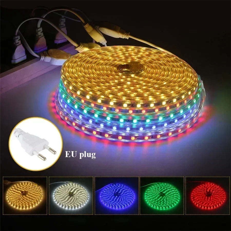 Led Strip Lights 220V Waterproof 1M 2M 3M 5M 10M 20M White Led Tape 220 Volt Red Green Blue Led Lighting 5050 Smd 60Leds/M Diode