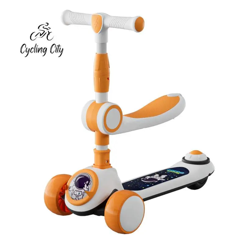Cycling City Foldable Space Children's Scooter With Seat Push Handle Baby Toy Car Super Load-bearing Music Flash Wheel Scooter