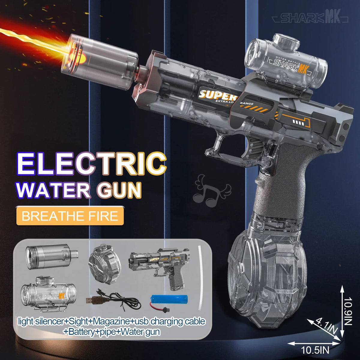 Electric Water Gun Outdoor Toys LED Light Sound Effects Flame Spray High Pressure High Speed Squirt Gun for Kids Adults Summer