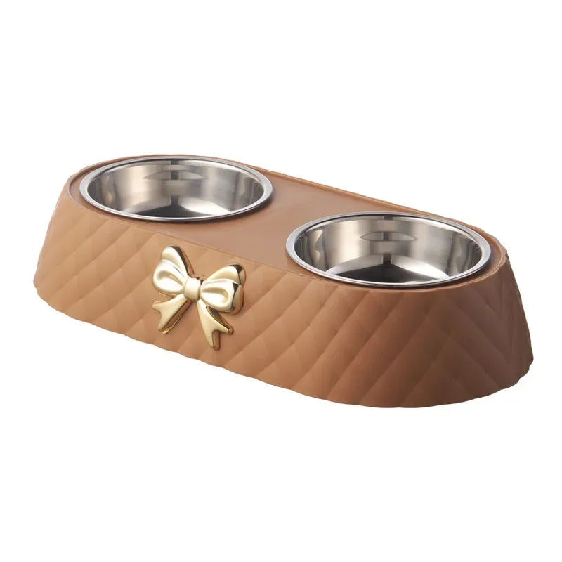 Pet Bowtie Double Bowl for Dogs and Cats - Food and Water Dish