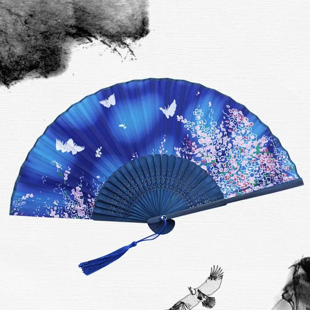 Portable Folding Fan Plain Plastic Cloth Hand Fan Chinese Elegant Fabric Hand Fan for Weddings Travel Party Dancing Cosplay