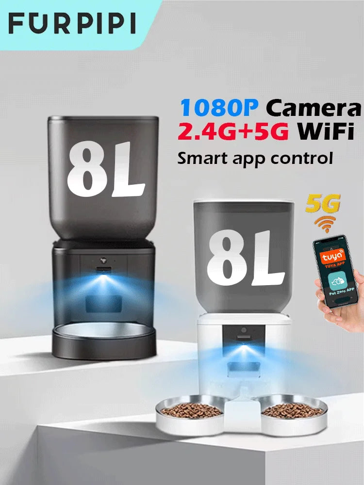 Furpipi 8L Smart Automatic Cat Feeders with 1080P HD Camera 5G WiFi Pet Feeder Tuya APP Control Automatic Cat Dog Food Dispenser