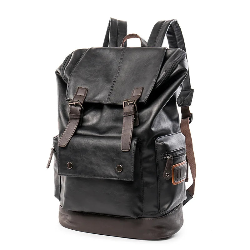 Men Pu Leather Backpack Men's Large Antitheft Travel Backpack Laptop Bag Black Bagpack Boy Big School Male Business Shoulder Bag