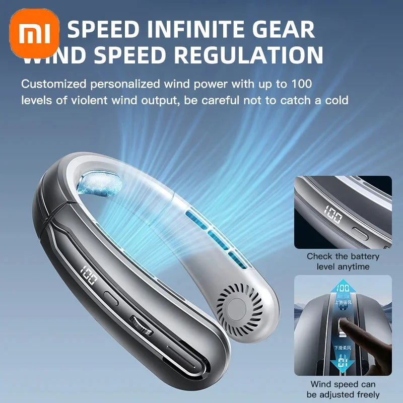 Xiaomi Portable Mini Hanging Neck Fan Digital Display Power Bladeless Fan Neckband Air Cooler USB Rechargeable Fan Cooling Tool
