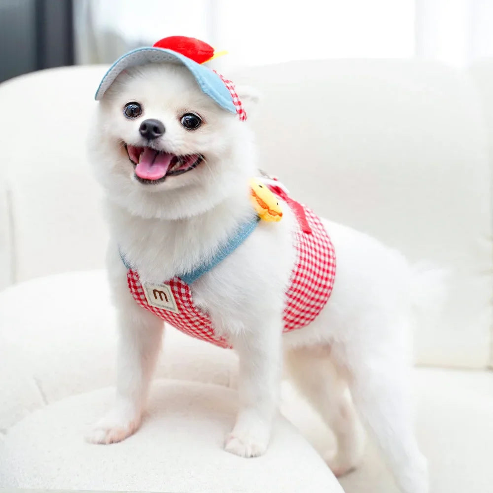 Cartoon Pet Harness Leash Sun Hat Set Cute Kitten Puppy Costume Cat Small Dogs Vest Harness Rope Cap 3pcs Outdoor Pet Supplies