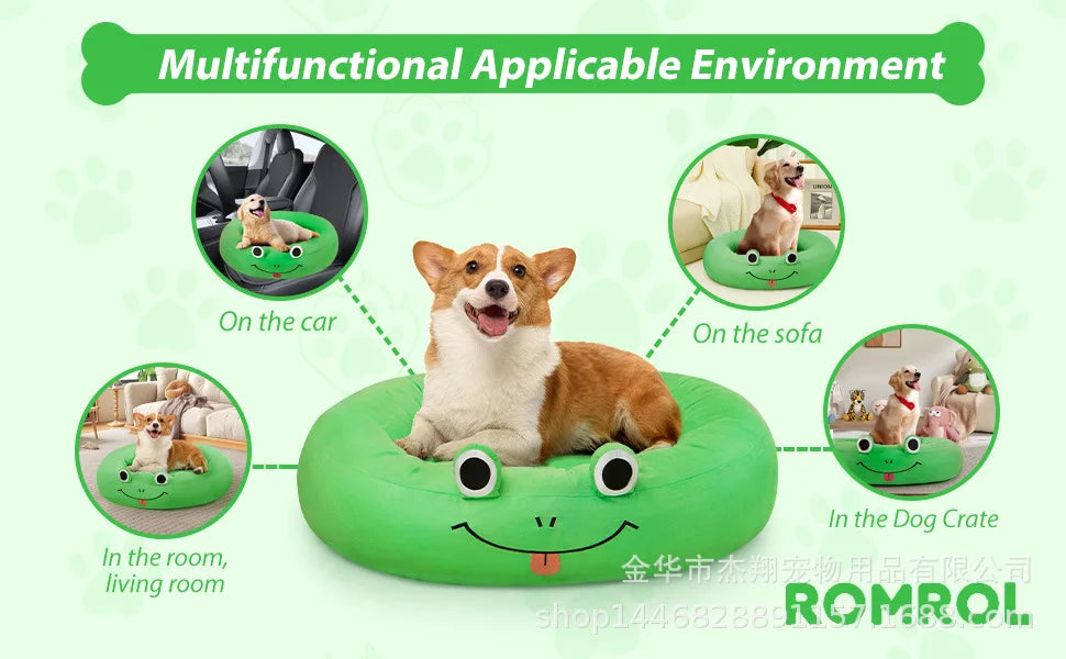 Frog octopus kennel dog bed medium small dog removable waterproof cover round nest plush pet mattress with non-slip